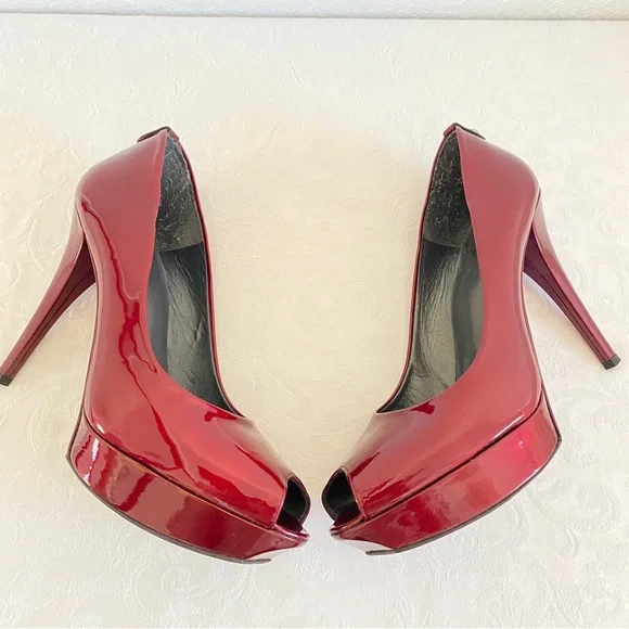 Stuart Weitzman red peep toe platform pumps - Picture 6 of 11